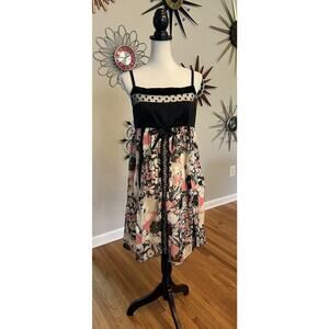 Milly Babydoll-Style Dress Silk Velvet/Satin/Mesh Top w/ Floral Skirt 8